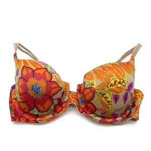 Y2K Victorias Secret Bra 34C Print Neon Nude Floral 2003 Vintage Orange Pink